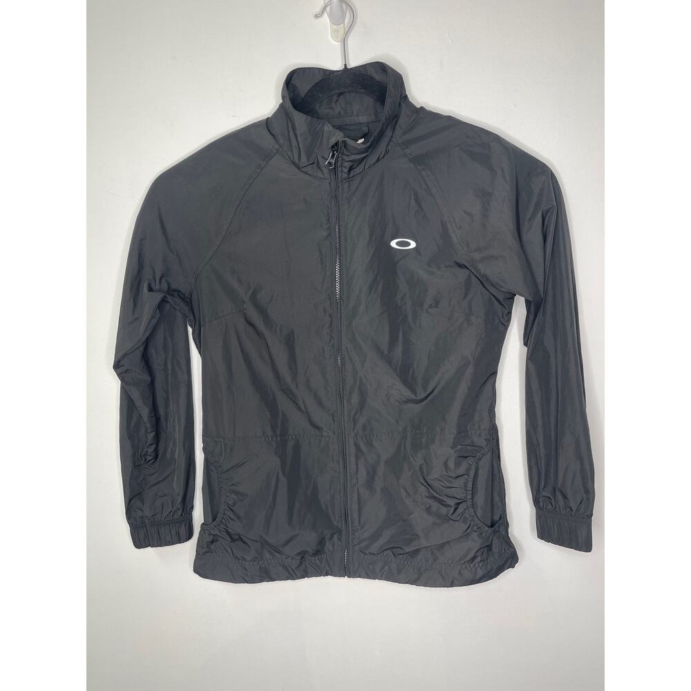 Oakley Womens SZ Medium Black Full Zip Windbreaker Jacket Coat Lightweight Golf